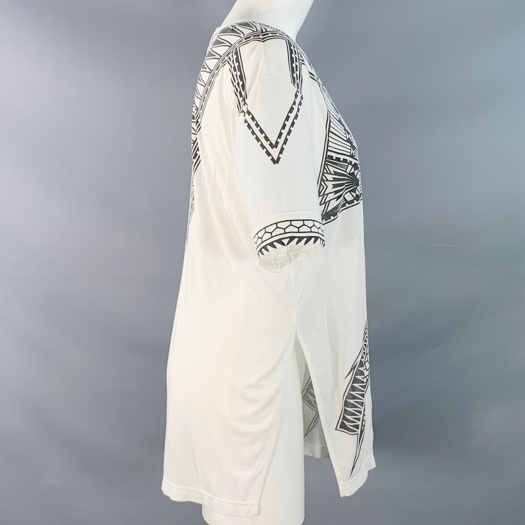 HERVE LEGER Size M White Black Modal Geometric Crew Neck T-Shirt