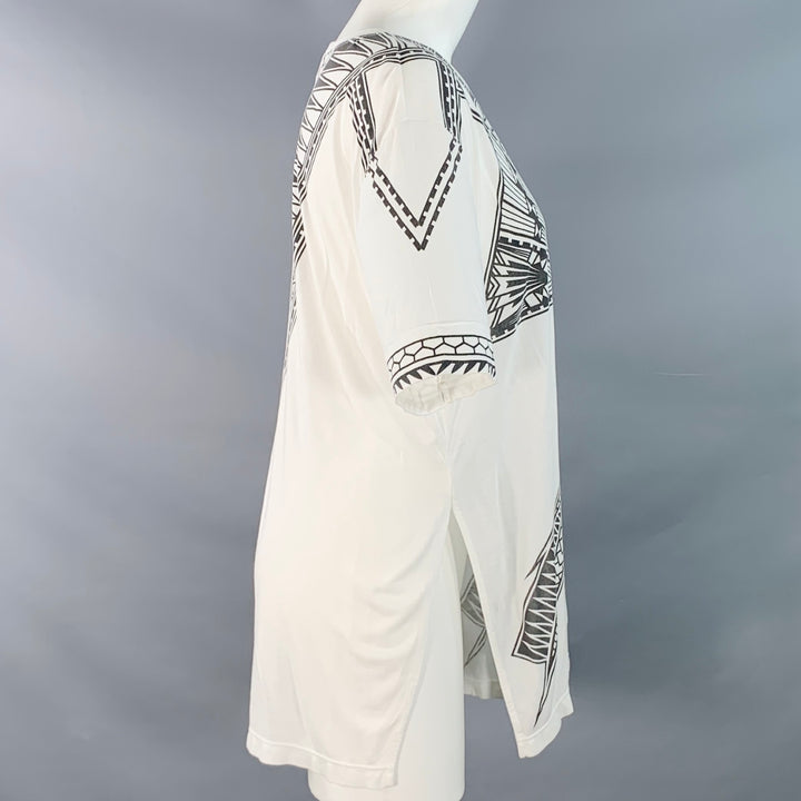 HERVE LEGER Size M White Black Modal Geometric Crew Neck T-Shirt