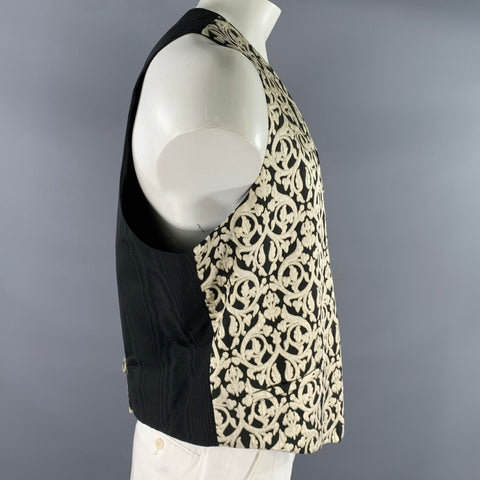 L'ESCALIER D'ARGENT Size 46 Gold Black Damask Jacquard Vest