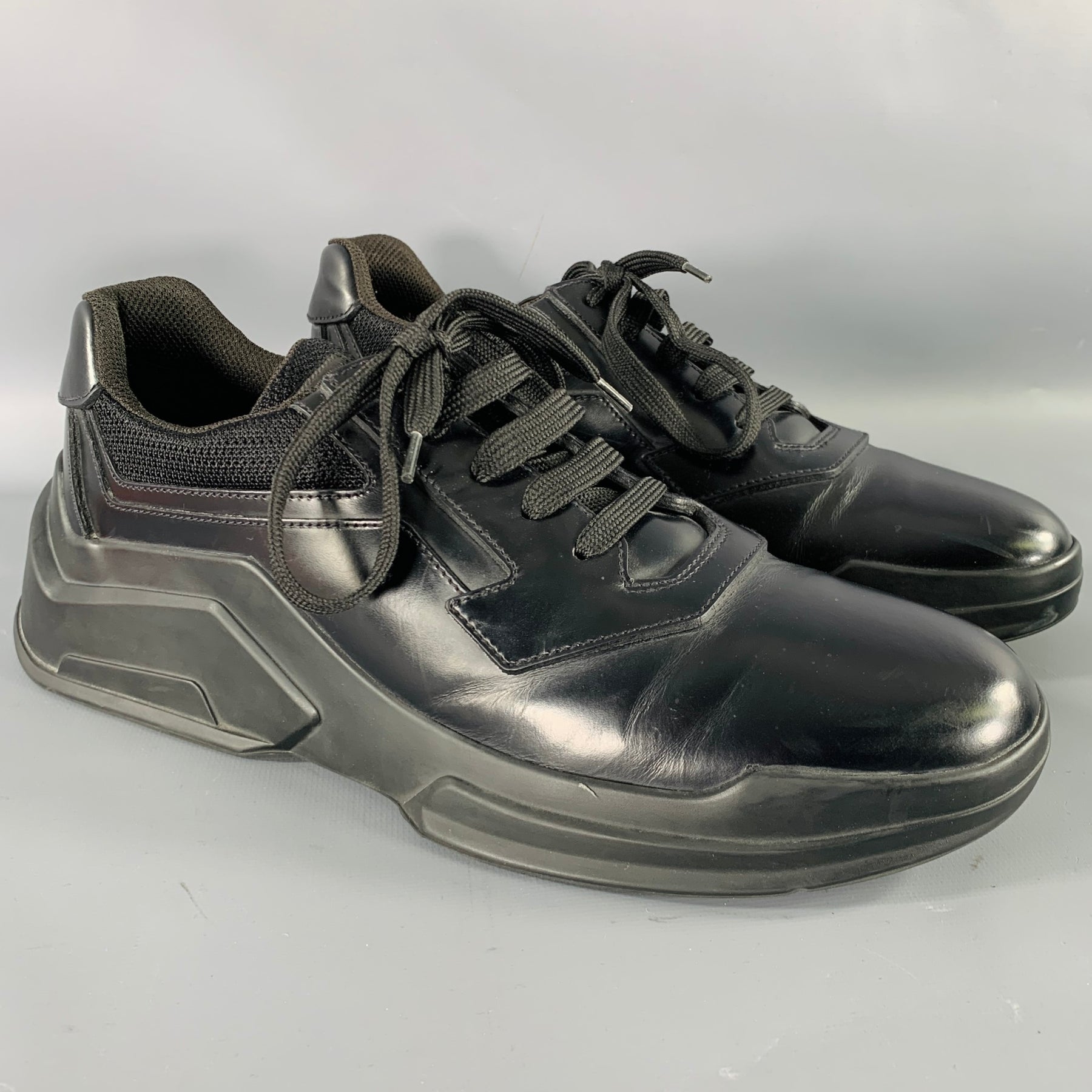 PRADA Size 7.5 Black Mesh Leather Sneakers – Sui Generis Designer