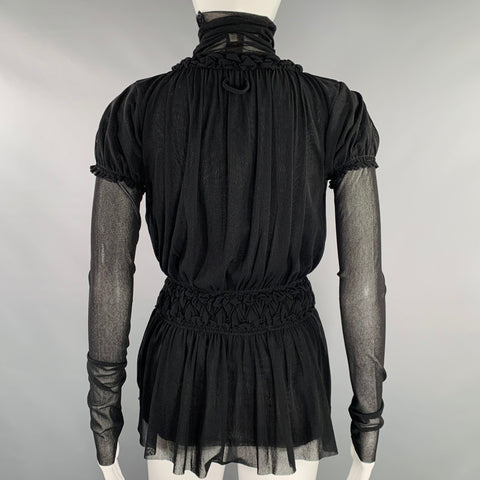 JEAN PAUL GAULTIER Size M Black Polyamide Ruffled Turtleneck Dress Top