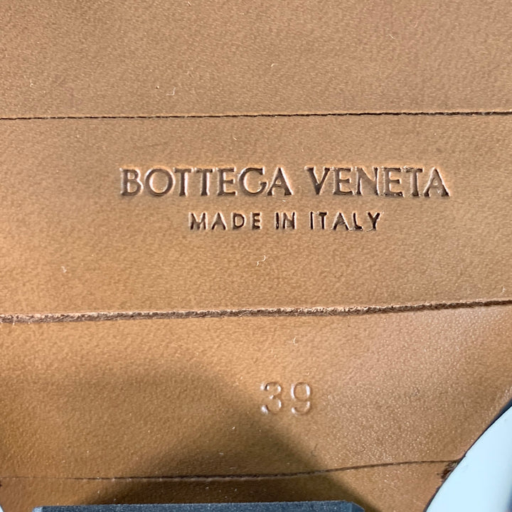BOTTEGA VENETA Size 9 Ivory Black Leather Slip On Stacked Heel Western Ankle Boots