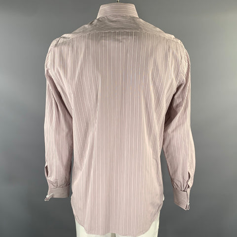 TOM FORD Size XL White Purple Stripe Cotton Pointed Collar Long Sleeve Shirt