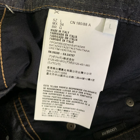 PRADA Size L Blue Indigo Contrast Stitch Cotton Linen Zip Fly Jeans