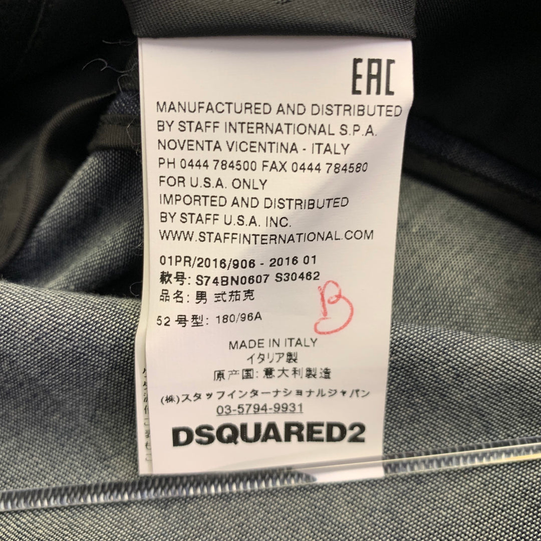 DSQUARED2 TOKYO Size 42 Indigo Black Cotton Satin Peak Lapel Sport Coat
