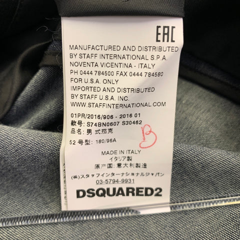 DSQUARED2 TOKYO Size 42 Indigo Black Cotton Satin Peak Lapel Sport Coat
