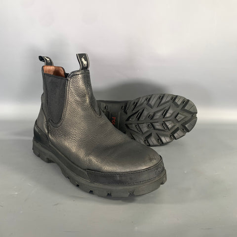 POLO Size 10.5 Black Crackled Leather Chelsea Boots