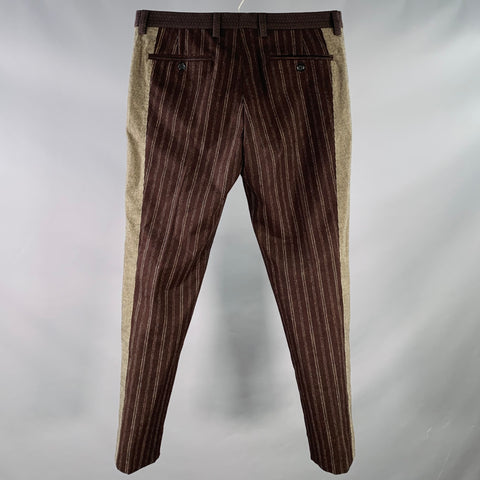 DOLCE & GABBANA Size 32 Brown Grey Wool Blend Stripe Houndstooth Zip Fly Dress Pants
