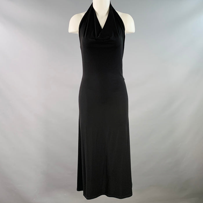 MAX MARA Size 2 Black Viscose Blend Jersey Halter Midi Dress