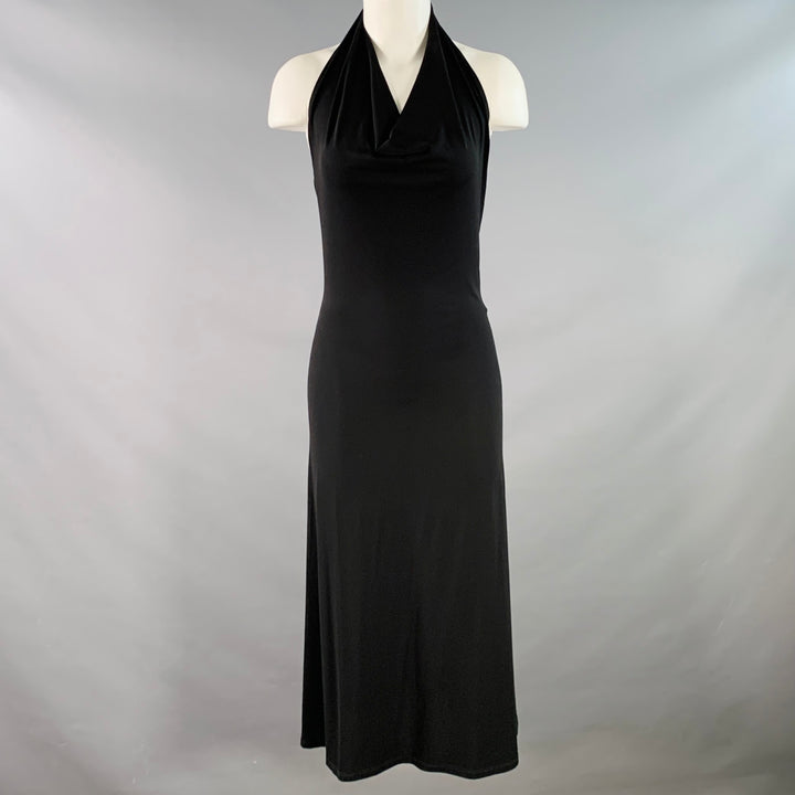 MAX MARA Size 2 Black Viscose Blend Jersey Halter Midi Dress