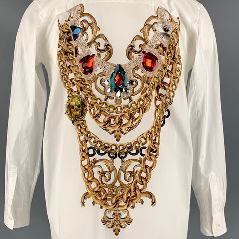 COMME des GARCONS HOMME PLUS Size S White Gold Embellishment Long Sleeve Shirt