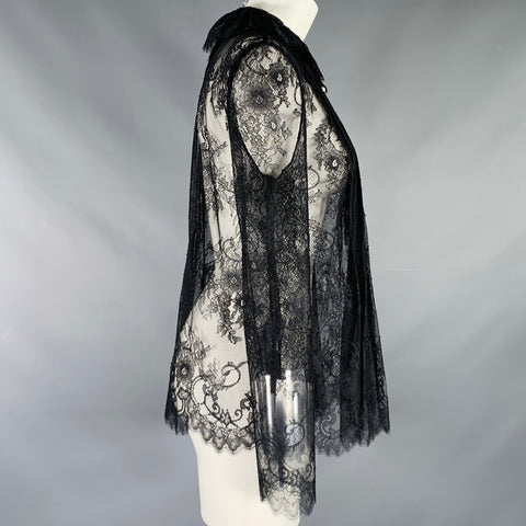 PHILOSOPHY di LORENZO SERAFINI Size M Black Lace Ruffle Blouse