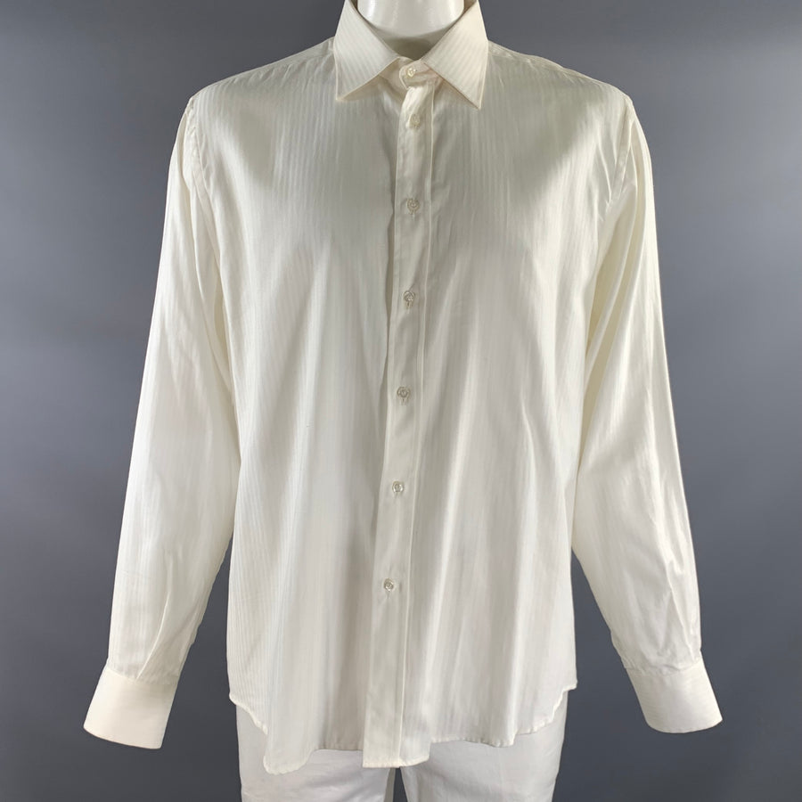 YVES SAINT LAURENT Size XL White Stripe Cotton Button Up Long Sleeve Shirt