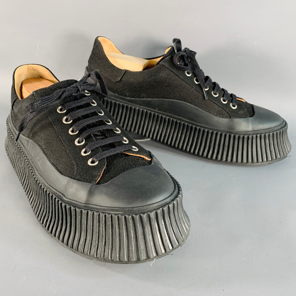 JIL SANDER Size Black Canvas Twill Chunky Crepe Sole Sneakers