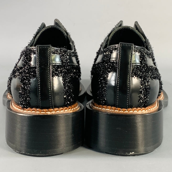 SIMONE ROCHA Size 8 Black Tinsel Embellishment Leather Slip On Loafers