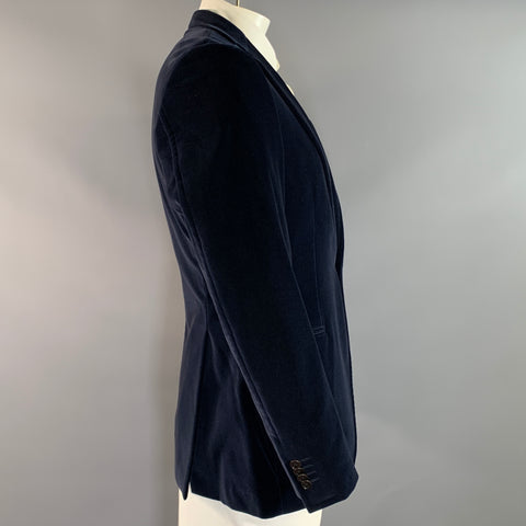 ETRO Chest Size 42 Navy Velvet Cotton Lycra Notch Lapel Sport Coat