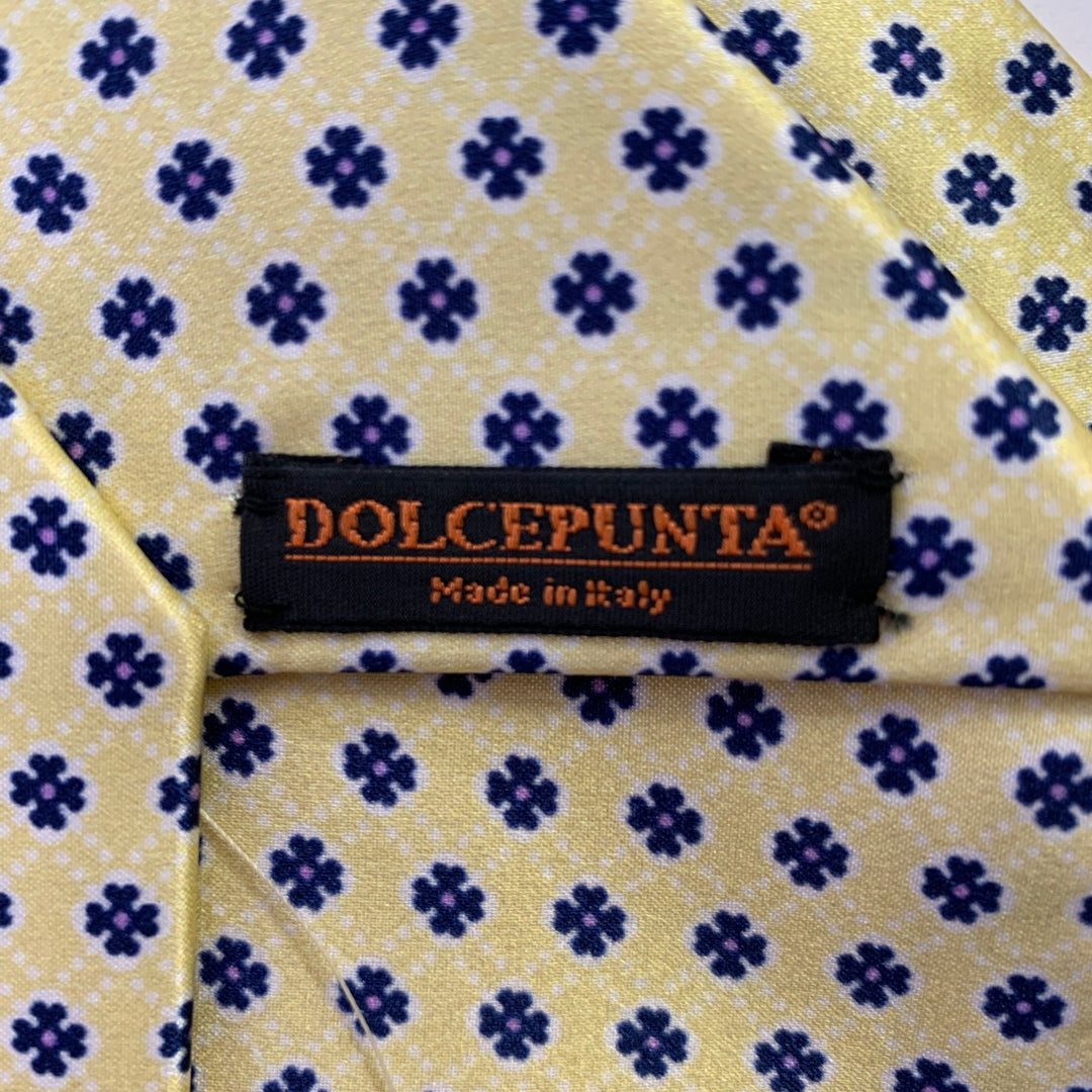DOLCEPUNTA Light Yellow Blue Floral Silk Tie