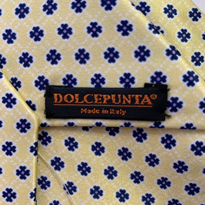 DOLCEPUNTA Light Yellow Blue Floral Silk Tie