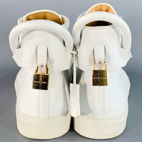 BUSCEMI Size 10 White Gold Tone Leather High Top Sneakers