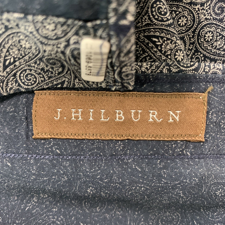 J.HILBURN Size S Navy White Paisley Slim Fit Long Sleeve Shirt