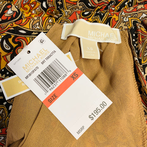 MICHAEL by MICHAEL KORS Size XS Orange Black Polyester Accordion Pleated Cocktail Dress