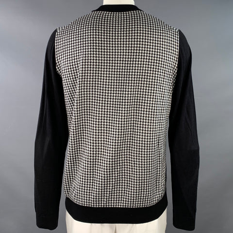 HUGO BOSS Size XL Black White Houndstooth Cotton Crew Neck Pullover