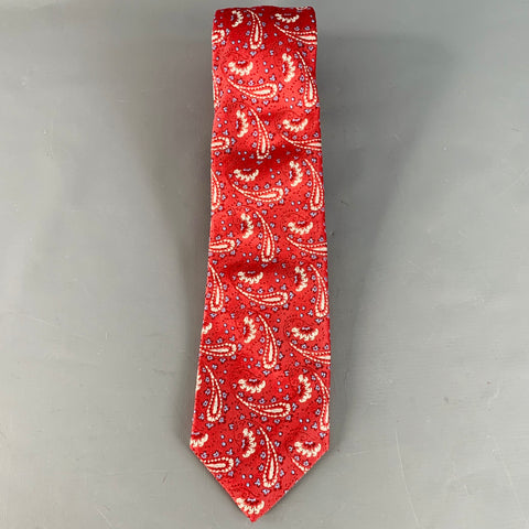 ISAIA Red White Paisley Jacquard Silk Tie