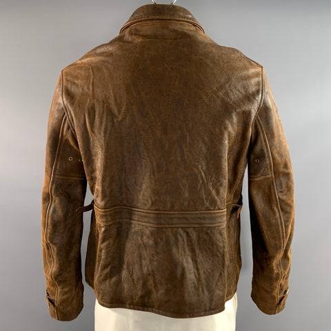 VISVIM Size L Brown Distressed Leather Zip Up Jacket