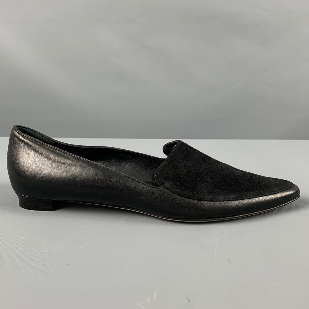 MANOLO BLAHNIK Size 10.5 Black Suede Pointed Toe Flats