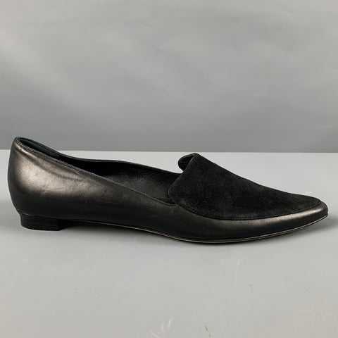 MANOLO BLAHNIK Talla 10.5 Zapatos planos de ante negro con punta en punta