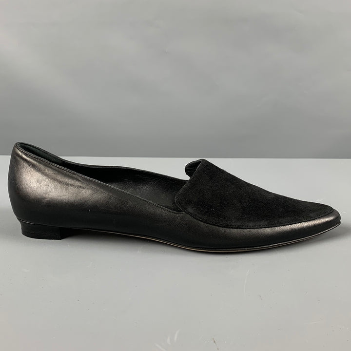 MANOLO BLAHNIK Size 10.5 Black Suede Pointed Toe Flats