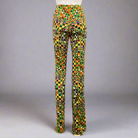 SIEDRES Size S Multi Color Viscose Blend Geometric Ruffle Trim Casual Pants