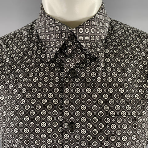 PRADA Size M Grey Black White Geometric Short Sleeve Shirt