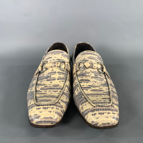 DONALD J PLINER Size 9.5 Grey Beige Snake print Leather Horsebit Loafers