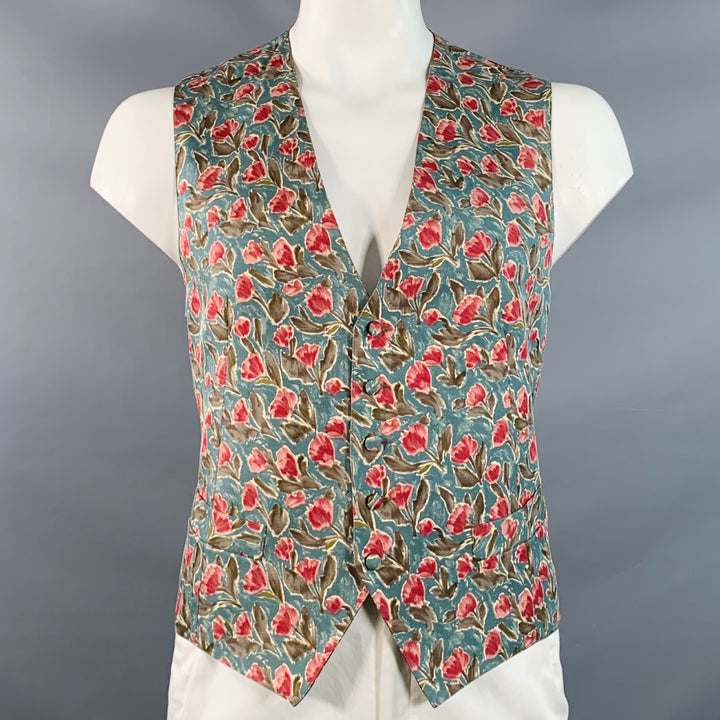ERMENEGILDO ZEGNA Size L Blue Olive Pink Floral Silk Vest