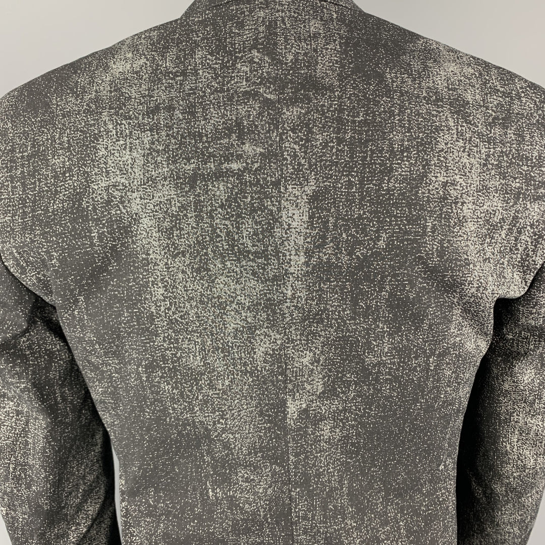 CALVIN KLEIN COLLECTION Size 36 Black & Grey Distressed Print Sport Coat