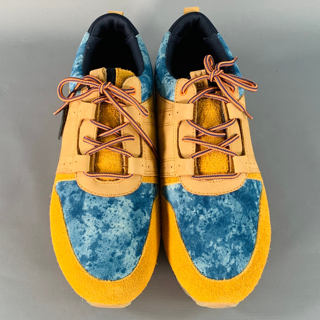 CLAE x AXS Size 9.5 Mills Tan Blue Leather Marbled Color Block Lace-Up Sneakers