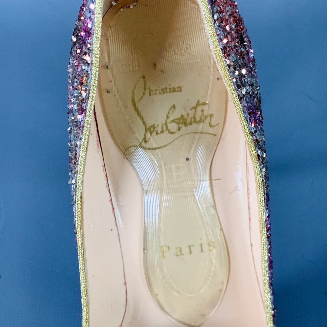 CHRISTIAN LOUBOUTIN Size 4.5 Silver Pink Glitter Stiletto Pumps