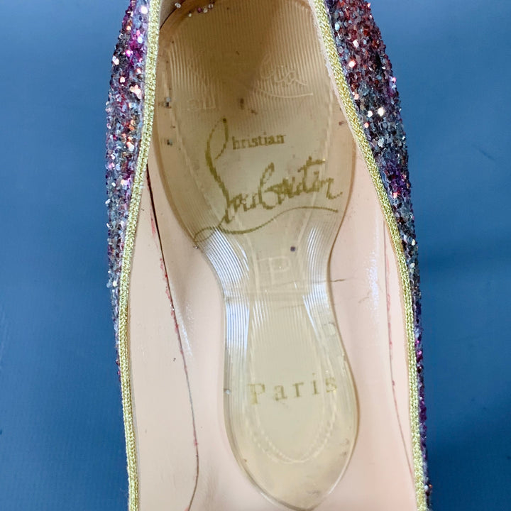 CHRISTIAN LOUBOUTIN Size 4.5 Silver Pink Glitter Stiletto Pumps