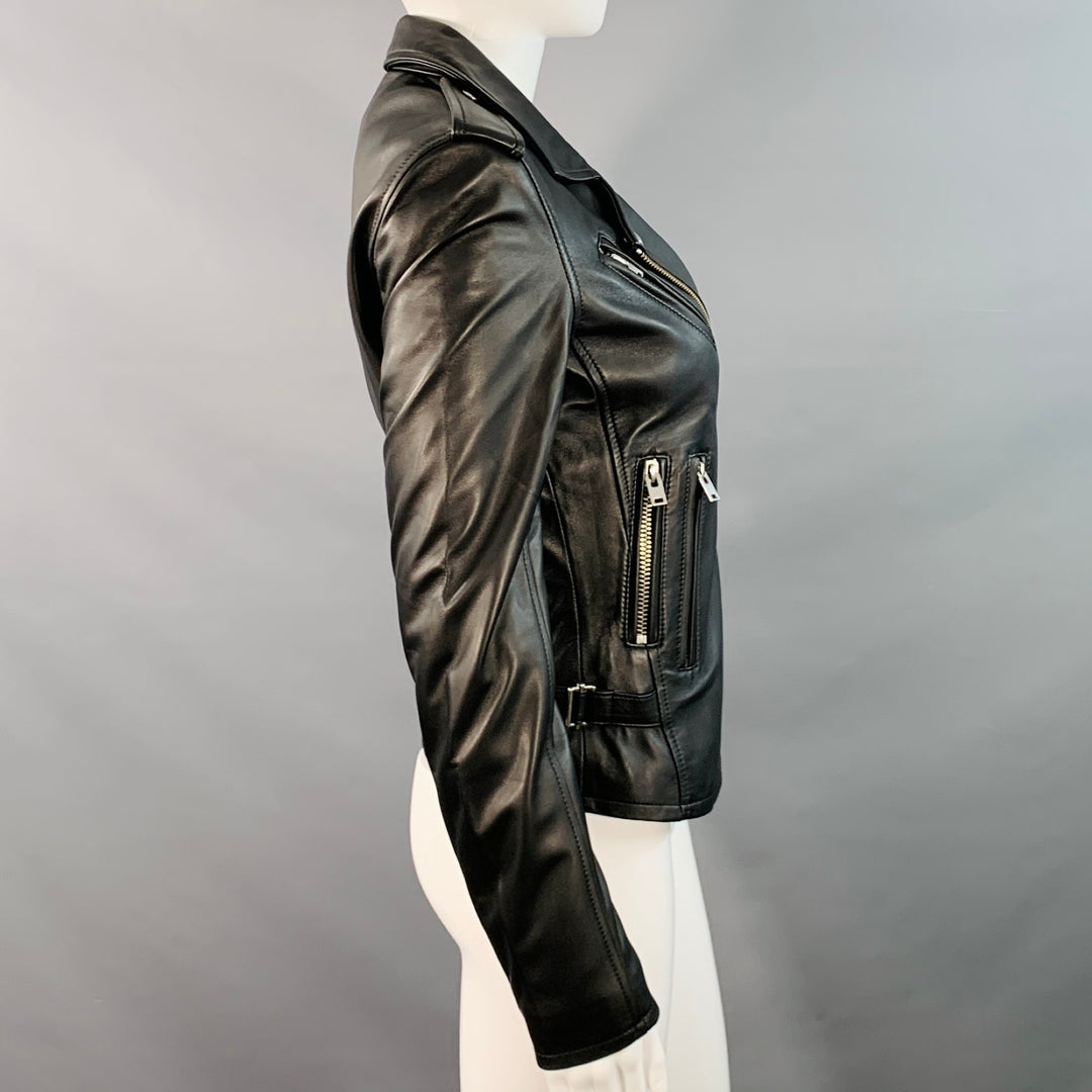 IRO 2022 Size 0 Black Lambskin Leather Biker Jacket