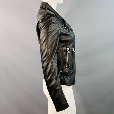 IRO 2022 Size 0 Black Lambskin Leather Biker Jacket