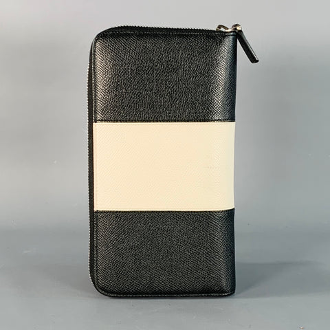BALLY One Size Black Cream Color Block Leather Zip Around Checkbook Wallet