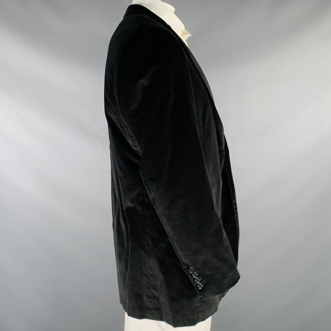 OXXFORD CLOTHES Size 44 Black Gold Dots Velvet Single Button Sport Coat