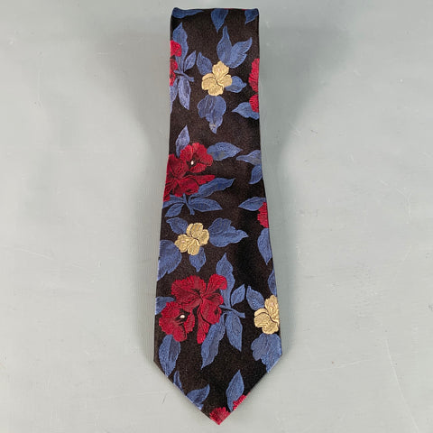 PAUL SMITH Black Blue Red Floral Silk Jacquard Tie