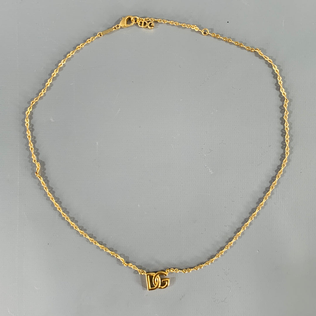 DOLCE & GABBANA Gold Chain Link Metal DG Pendant Necklace