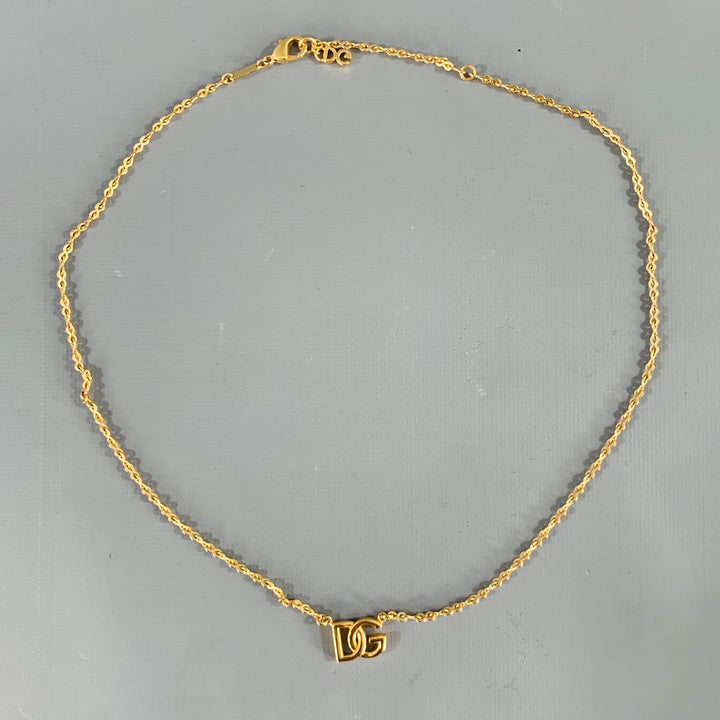 DOLCE & GABBANA Gold Chain Link Metal DG Pendant Necklace