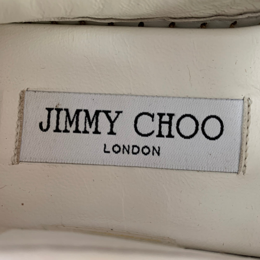 JIMMY CHOO Size 6.5 White Natural Straw Woven Espadrille Flats