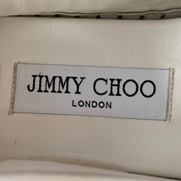 JIMMY CHOO Size 6.5 White Natural Straw Woven Espadrille Flats