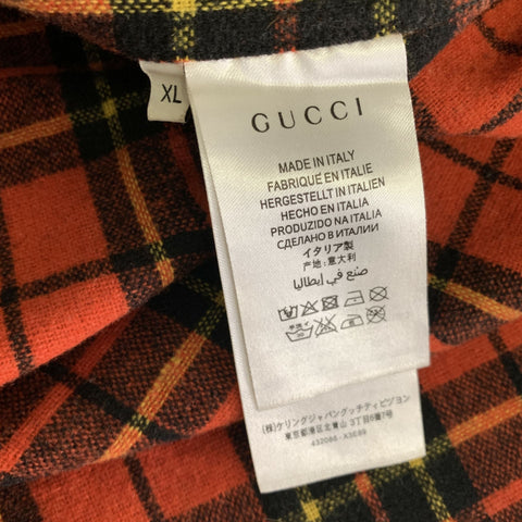 GUCCI Size XL Orange Black & Yellow Plaid Cotton Shirt Jacket Long Sleeve Shirt