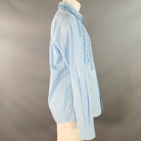 VALENTINO Size S Blue Beaded Embroidery Cotton Tuxedo Long Sleeve Shirt